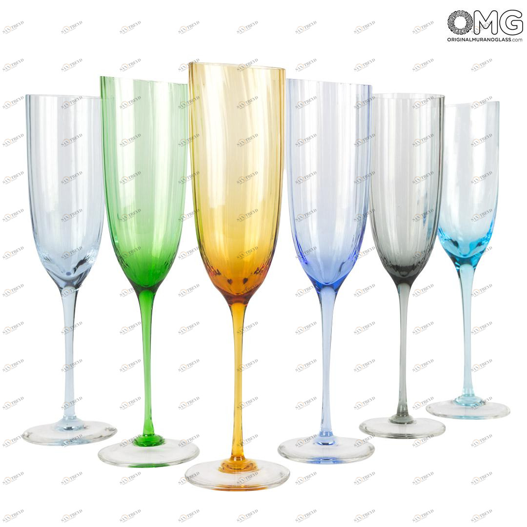 2764 ORIGINALMURANOGLASS АССИМЕТРИЧНЫЕ БОКАЛЫ-ФЛЮТЕ- НАБОР ИЗ 6 БОКАЛОВ - Original Murano Glass OMG 6 см 