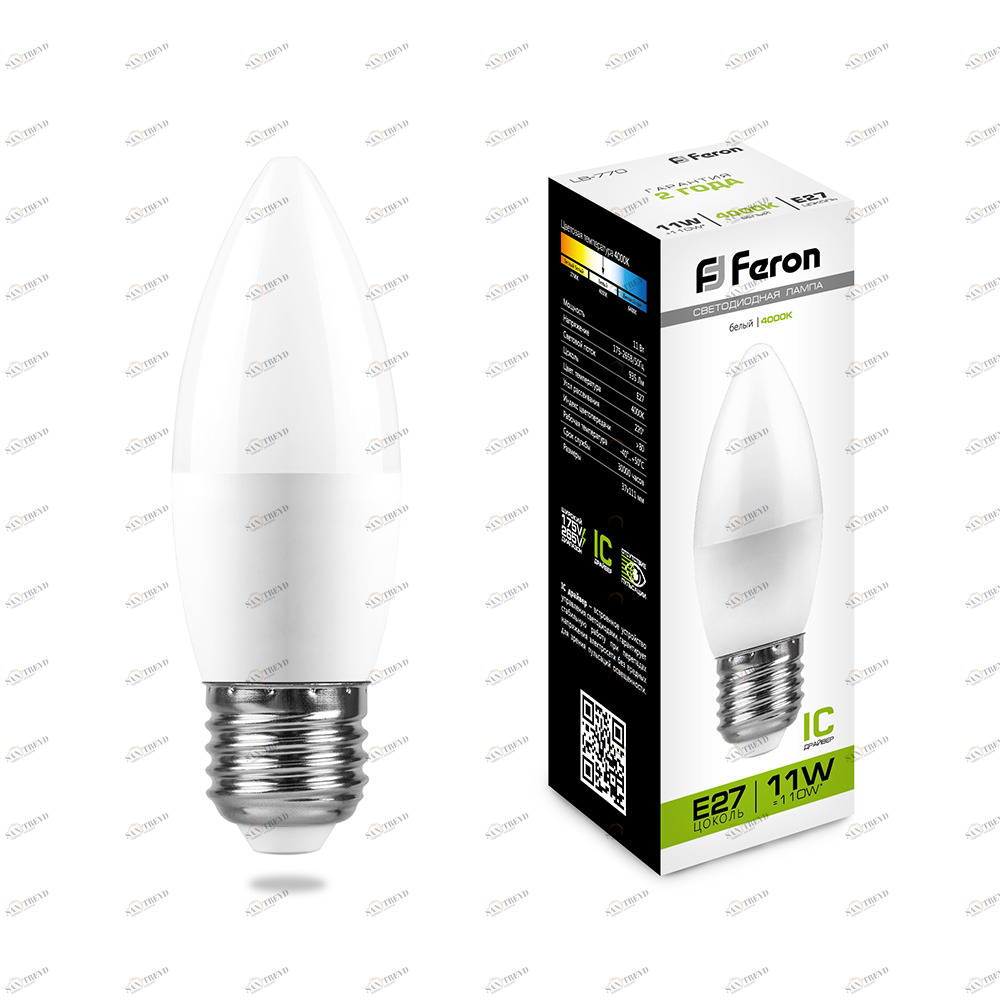 Лампа светодиодная Feron "Свеча" E27 11W 4000K LB-770 25944 FERON  00-3956682 Матовый 