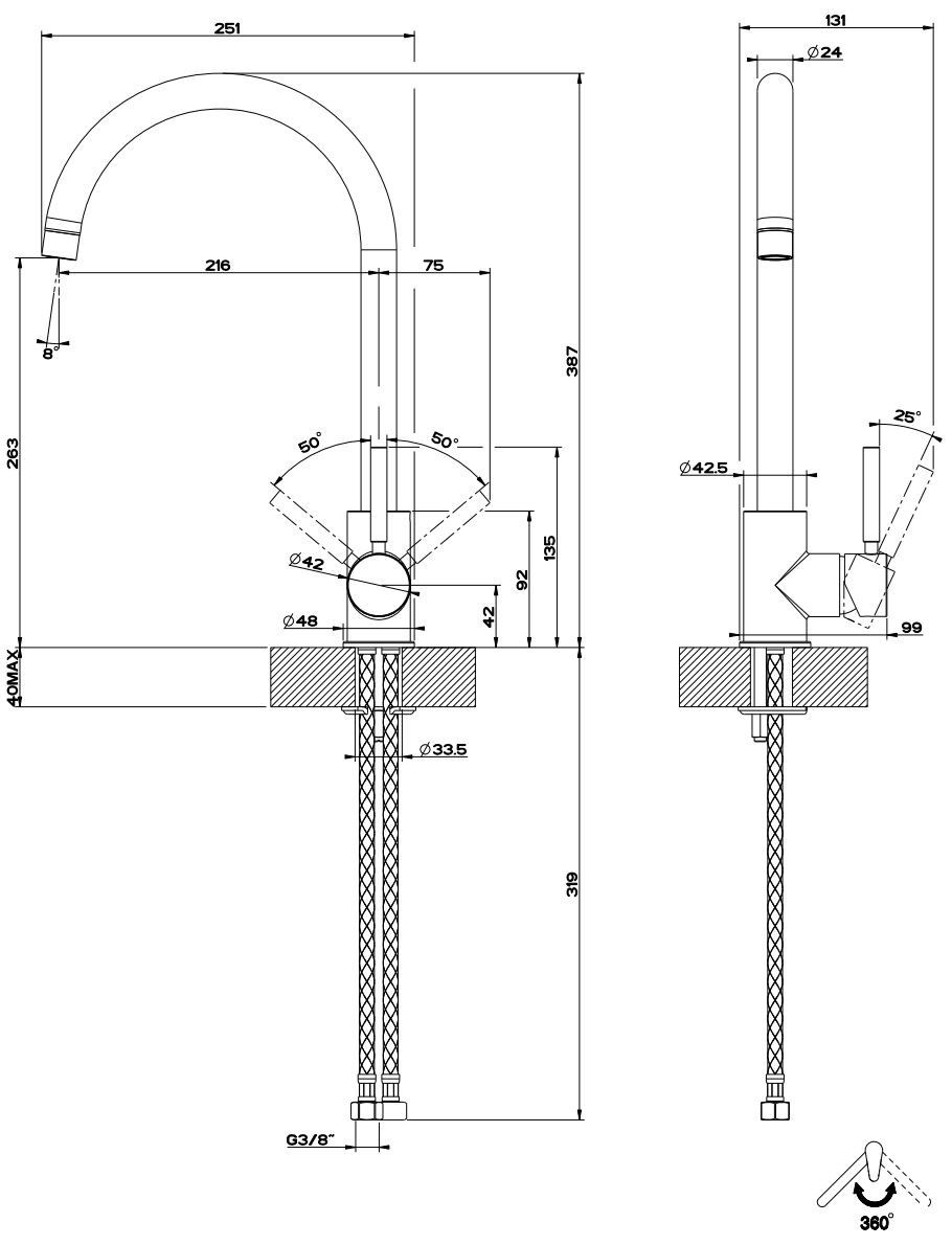 Смеситель для кухни с одной ручкой из латуни Gessi Neutron ARCH-00078913 - Вид №2