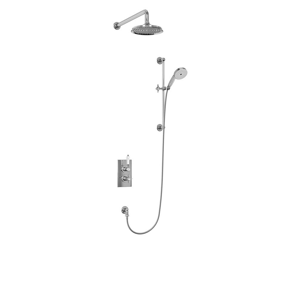 Душевая стойка с встроенным термостатом на 2 выпуска, верхняя лейка 9', ХРОМ [BARC64 CHR + V17] Arcade Burlington ARC64 CHR, V17/ARCV17 CHR - Вид №1