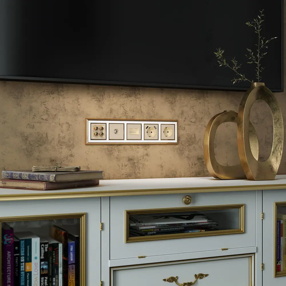 Рамка для розеток и выключателей Werkel Palacio 5 постов цвет золотисто-белый STLM-2200045 - Вид №1