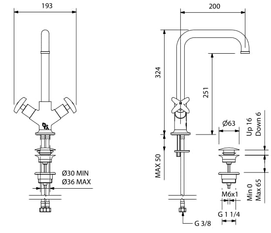 Одно отверстие высокий смеситель для раковины Park Avenue Cross ARCH-00015893 - Вид №2