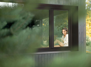 Ламинированное деревянное окно и алюминиевая внешняя облицовка