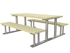 Прямоугольный стол для пикника из сосны со встроенными скамейками