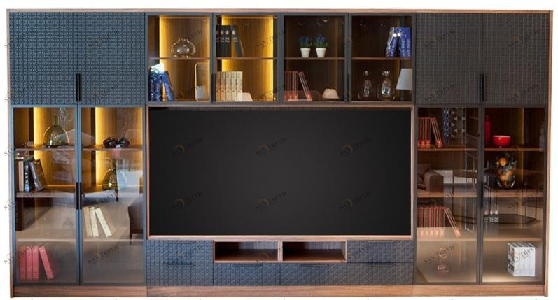 Mobi Оборудованная стена из дерева и стекла с подставкой под телевизор sun-id-1461842