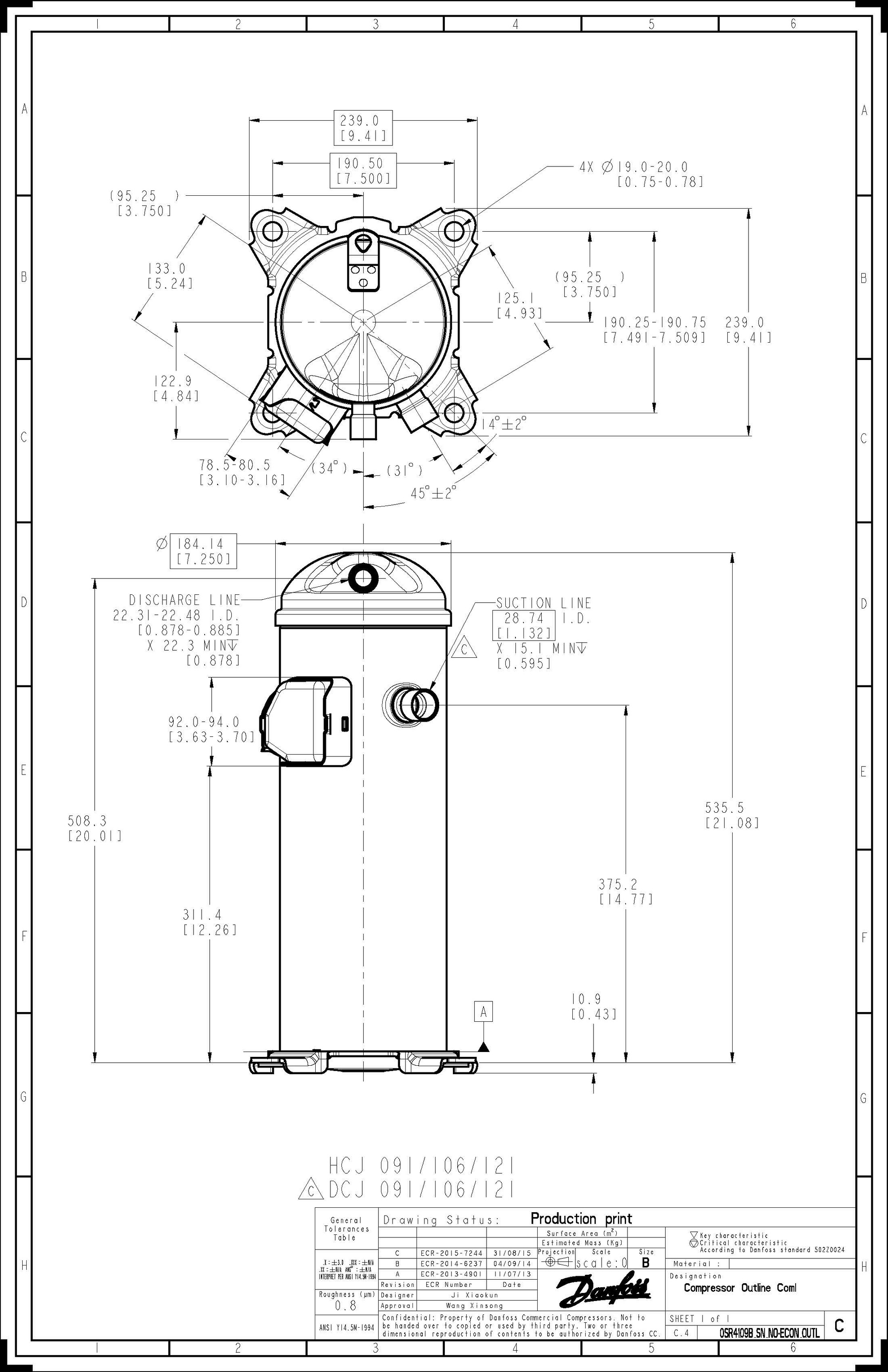 Danfoss DCJ — Герметичные спиральные компрессоры, R401A DCJ106T4LC8 Компрессор спиральный 121L5035  - Вид №15