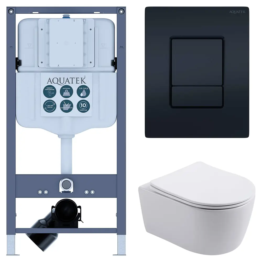 Комплект инсталляции Aquatek Pneumo N 49 с безободковым унитазом Aquatek Европа клавиша Aquatek Pnn-0000005 чёрная Pneumo N49 STLM-2008593