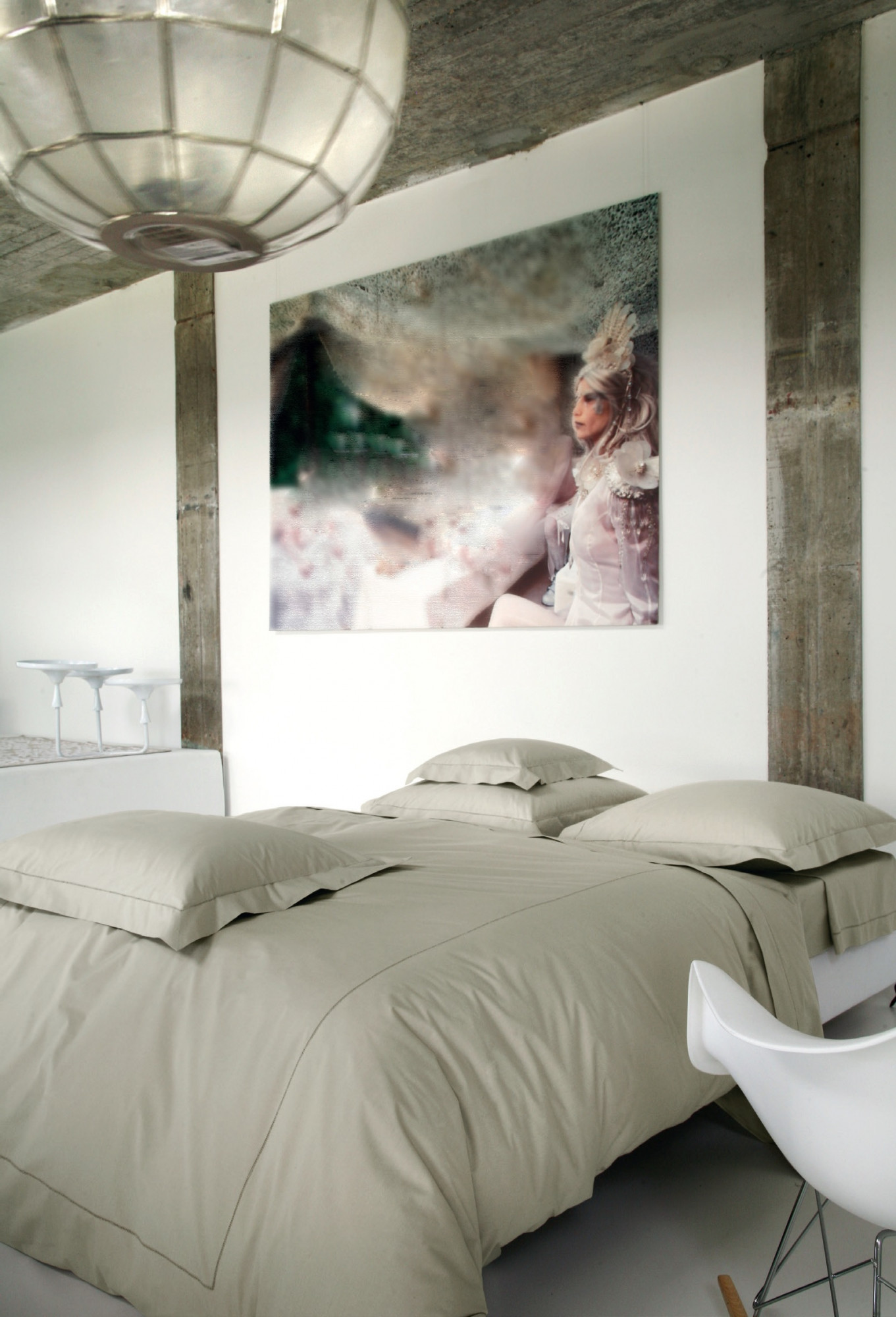 MARQ_CH_200 КПБ 200/220 бежевый С МЕРЕЖКОЙ, прост 240/300 2 нав 50/73 перкаль 200TC (в подарочной коробке) Blanc des Vosges Santreyd 