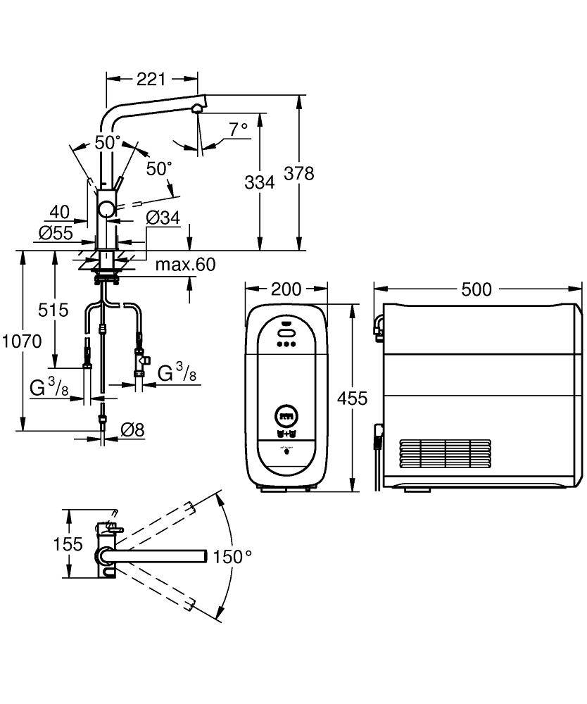 31454DC0 Смеситель для кухни Grohe GROHE Blue суперсталь - Вид №1