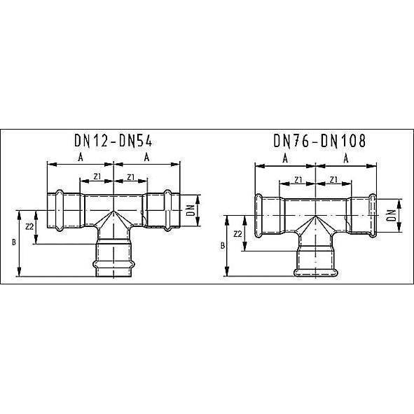 617130765476 SANHA 17130 пр.-фит. газ, нерж.сталь, тройник ВПр 76,1x54x76,1 мм  - Вид №1