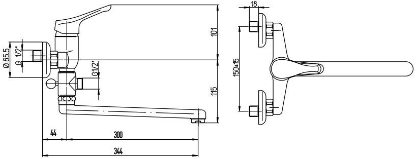 Paini Bios 05CR119LMKM смеситель для ванны с длинным изливом - Вид №2