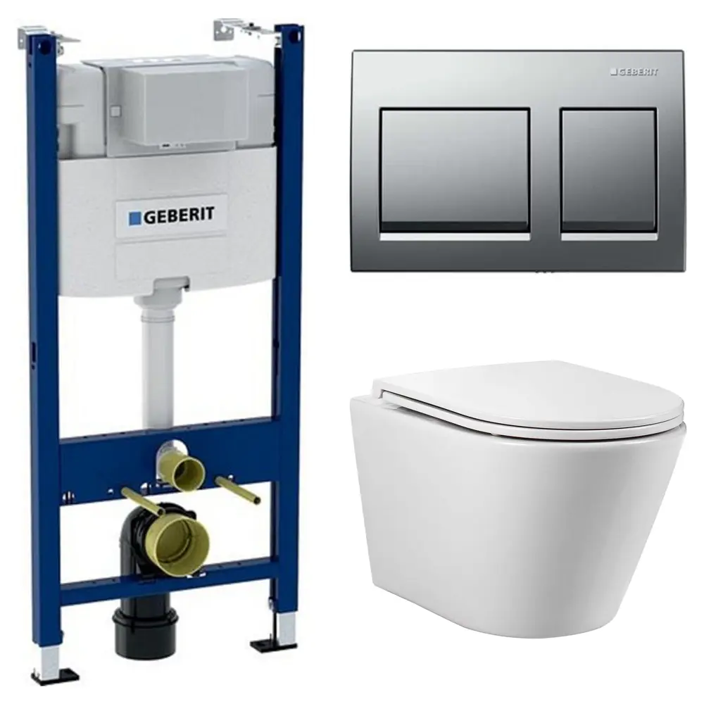Комплект инсталляции Geberit Alpha с безободковым унитазом Aquatek Вега клавиша Geberit Alpha хром STLM-2063511