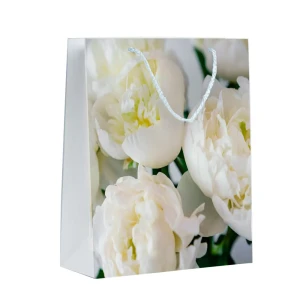 Пакет подарочный Симфония Белые пионы 32x26x12 см цвет белый