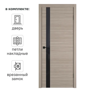 Дверь межкомнатная со стеклом Канзас 70x200 см ПВХ цвет дуб европейский красный с замком и петлями 89168427 STLM-2058674