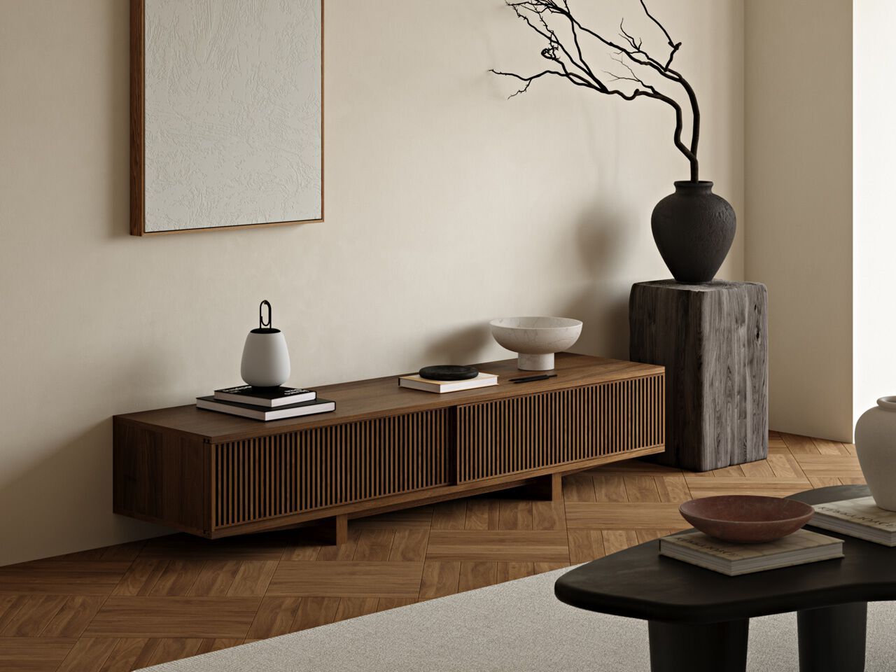 Шкаф для телевизора из массива дерева с раздвижными дверями Air Division Telegramme ARCH-00013274 - Вид №1