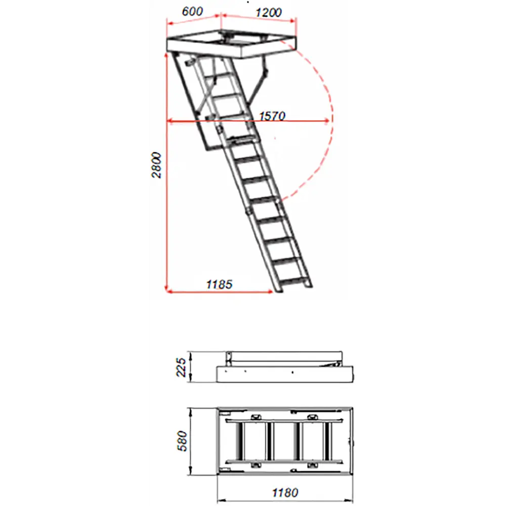 Лестница чердачная складная с секциями LMS 60х120х280 см Fakro STLM-2179769 - Вид №3