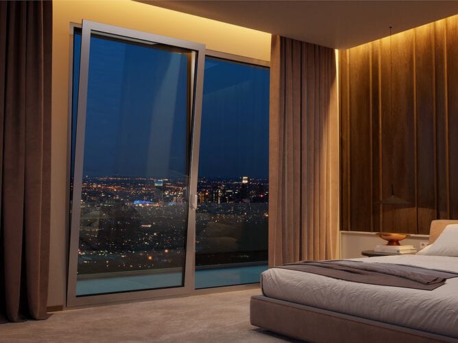 Алюминиевая и стеклянная дверь-окно с термической резкой Alumil Smartia systems ARCH-00091166