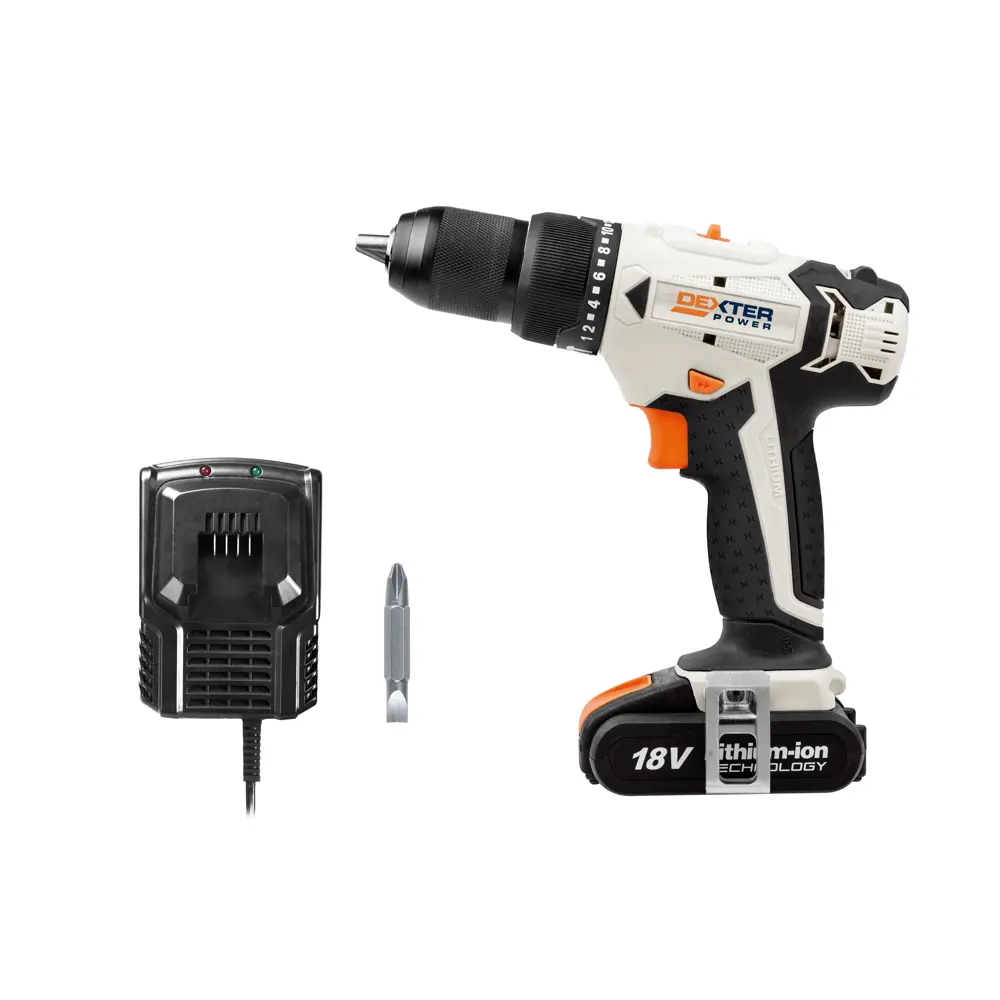 Дрель-шуруповерт аккумуляторная ударная Dexter Power CDI219LD.1, 18 В Li-ion 2 Ач STLM-2194729 - Вид №1