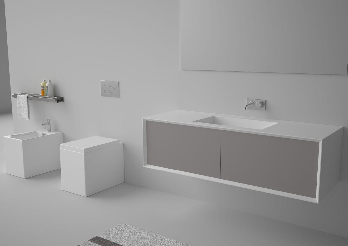 Подвесной шкаф для умывальника из МДФ со встроенной раковиной и ящиками GSG Ceramic Design Милан ARCH-00134288 - Вид №2