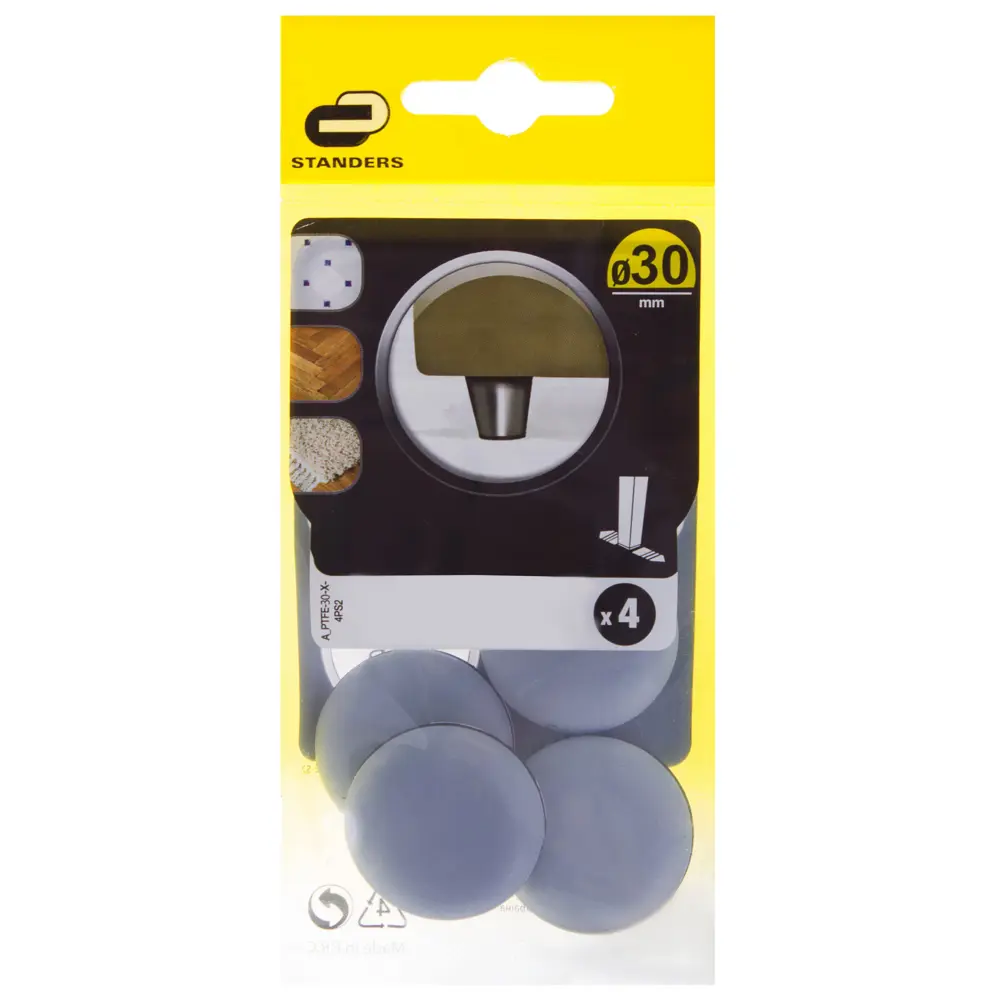 Накладки Standers PTFE 30 мм, круглые, пластик, цвет серый, 4 шт STLM-2005373 - Вид №2