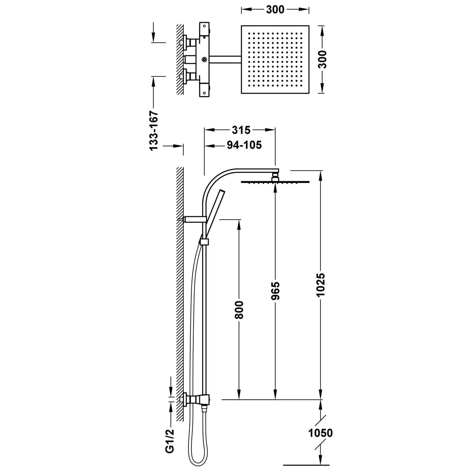 НАСТЕННЫЙ 2-полосный настенный термостатический смеситель для душа-19039308 TRES Thermostatic - Вид №1