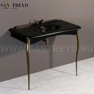 1049K7 Консоль 100*55 черная с 1 отверстием (3 отверстия по запросу)в комплекте с ногами из алюминия (бронза). Retro