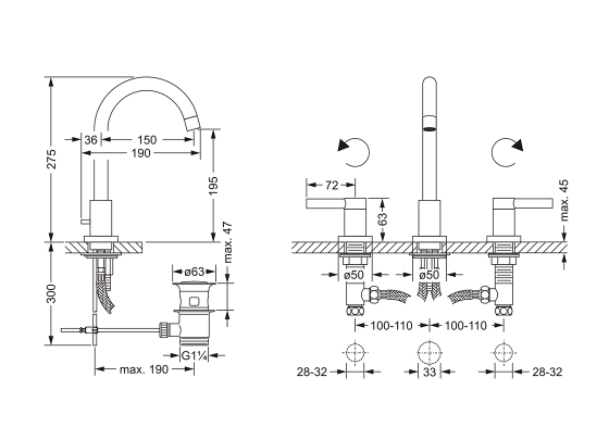 Смеситель для раковины на три отверстия ½" JOERGER Charleston Royal 619.30.300.000 - Вид №1