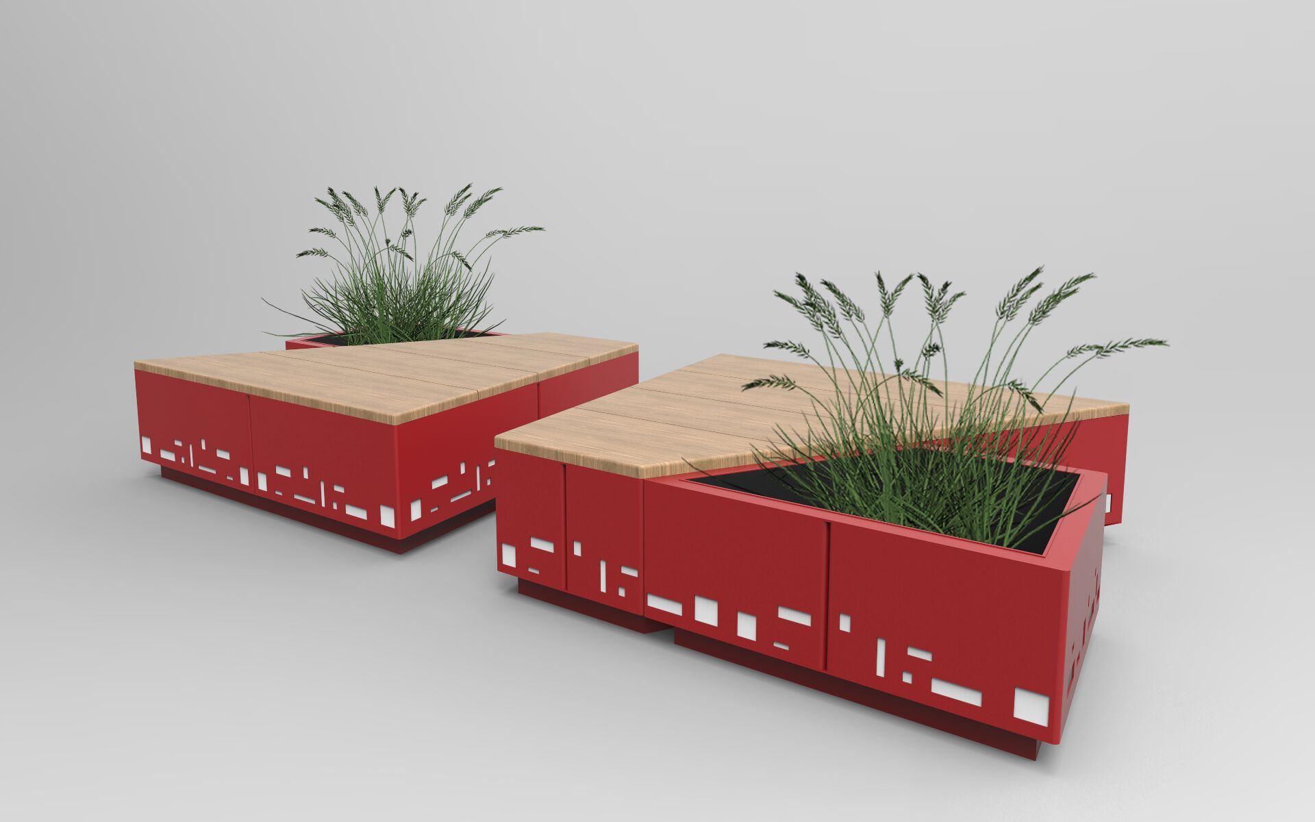 Стальная и деревянная скамейка со встроенной плантатором без спинки CITYSì остров ARCH-00001499 - Вид №2