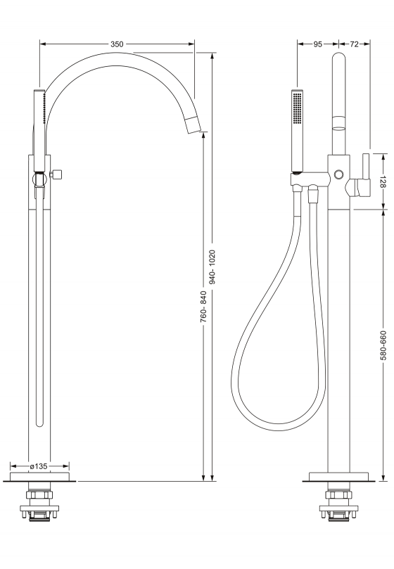 Смеситель однорычажный для ванны, напольный монтаж JOERGER Charleston Royal 619.10.820.000 - Вид №1