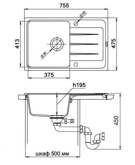 Кухонная мойка Кварц Ewigstein S501 GranFest E-50F-S501 - Вид №1