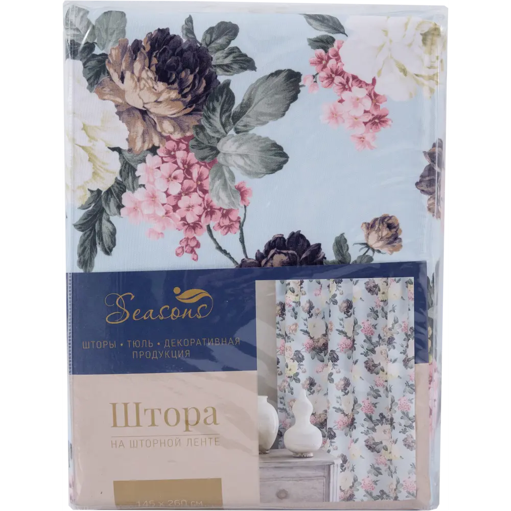 Штора на ленте «Розы» 140х260 см цвет голубой SEASONS STLM-2116780 - Вид №5