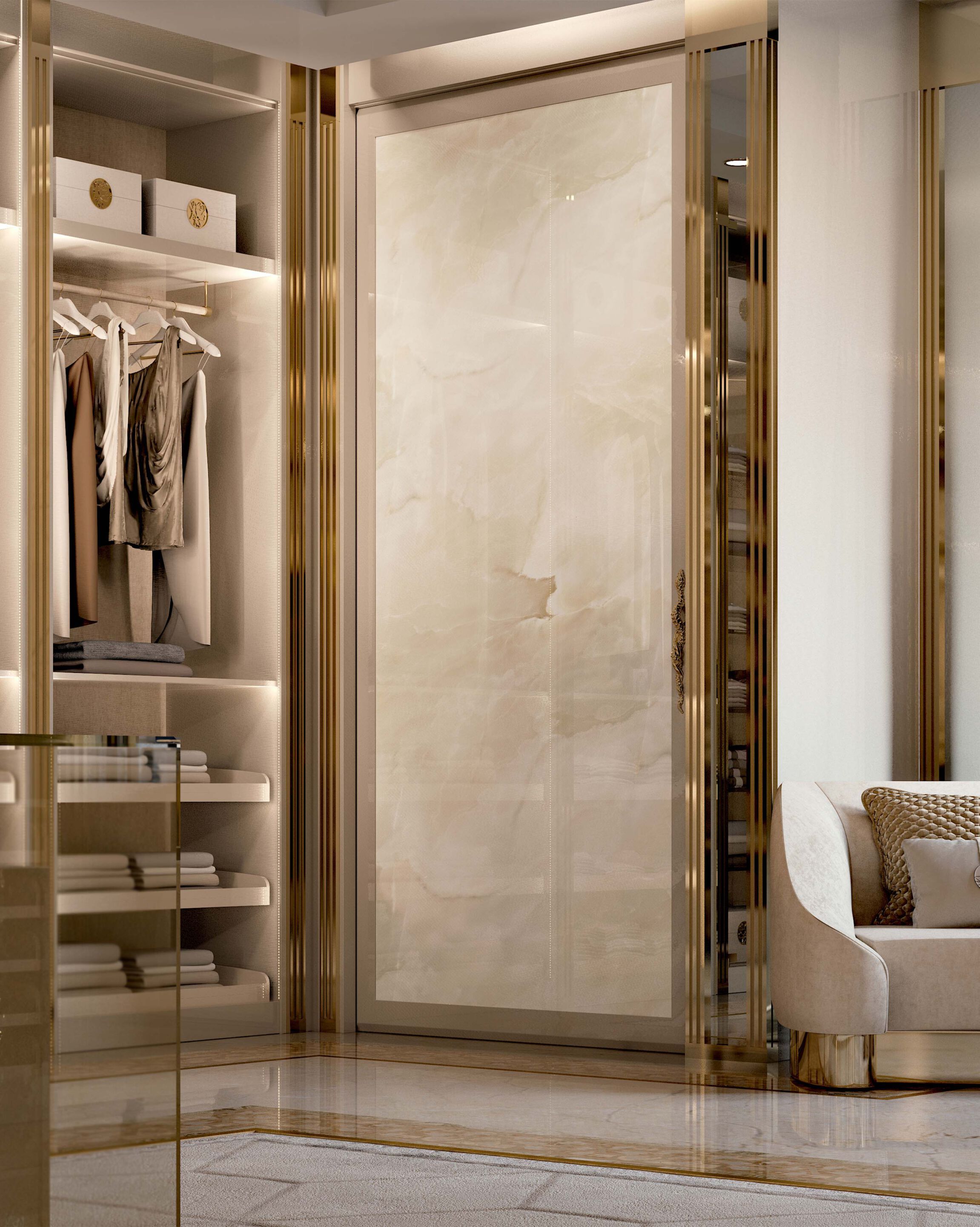 Модульная деревянная и стеклянная гардеробная со встроенным освещением Bizzotto Italia Symphony-Infinity ARCH-00037472 - Вид №7