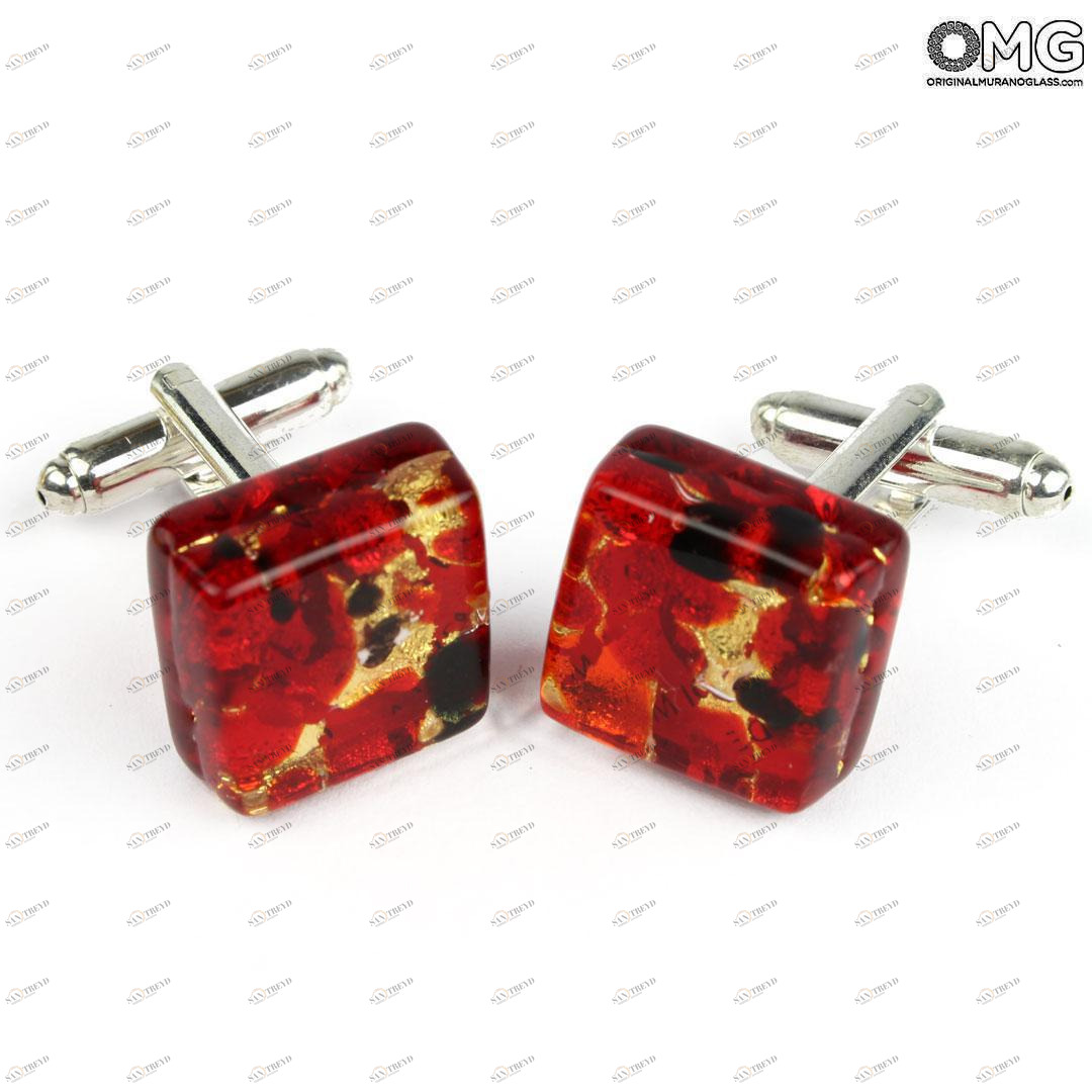 3165 ORIGINALMURANOGLASS Запонки - красные - Original Murano Glass OMG 1 см 