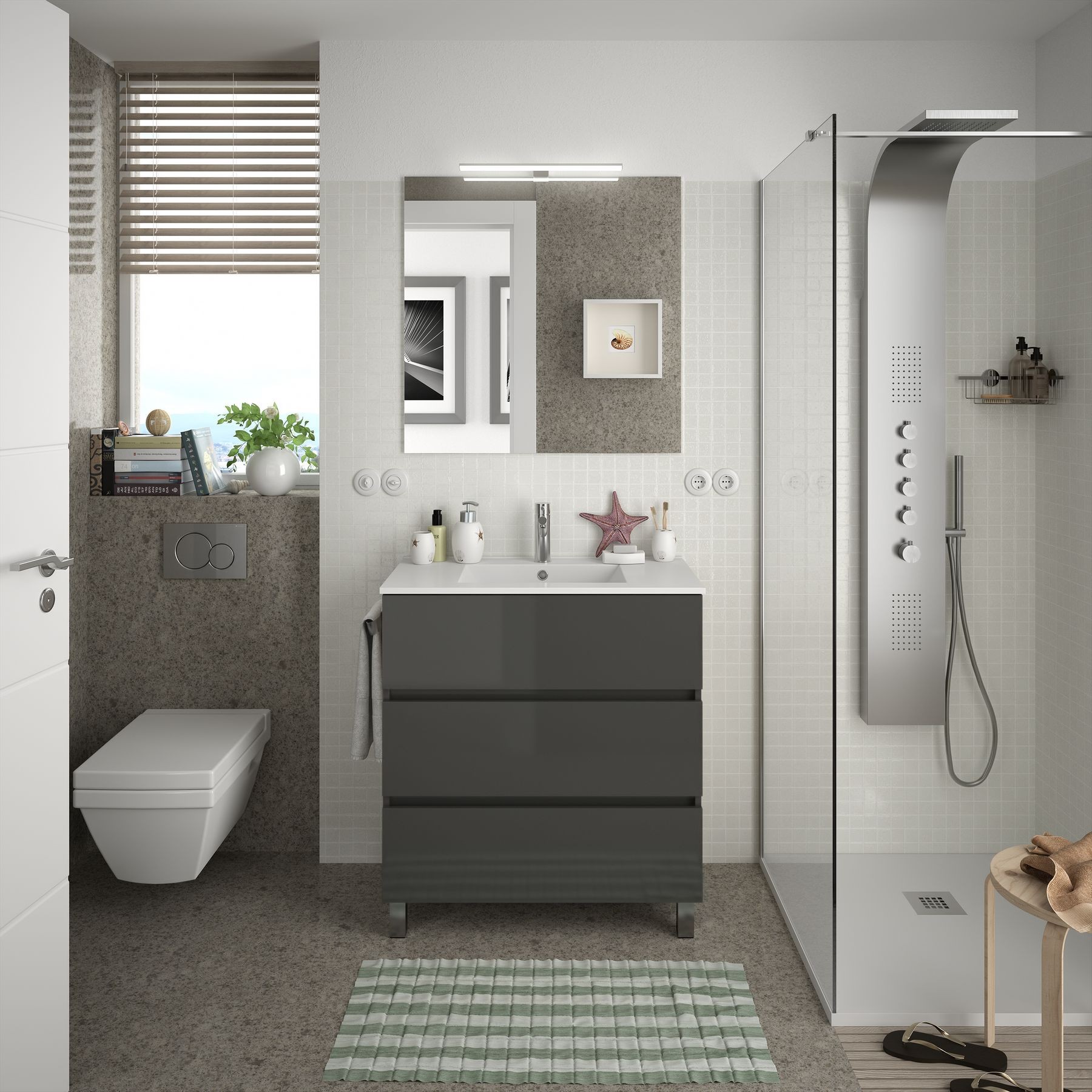 23265 SALGAR Мебель для умывальника FUSSION LINE 800 3 ящика GLOSS GREY 797 x 868 x 450 мм Глянцевый серый