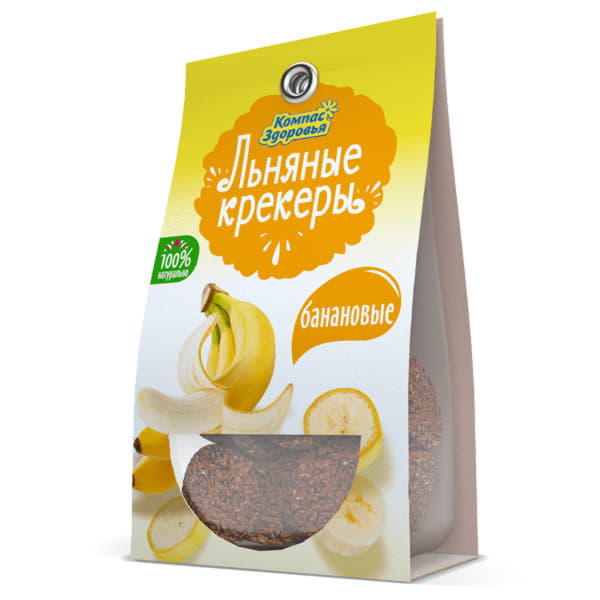 Крекеры льняные безглютеновые с бананом Компас Здоровья 50 г Santreyd 12926 - Вид №1