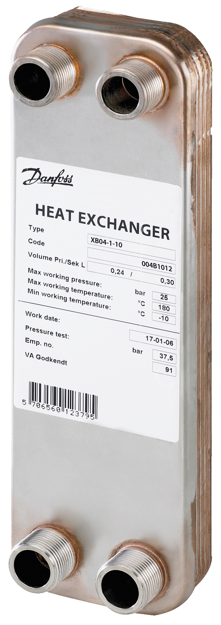 Danfoss Паяный пластинчатый теплообменник серии XB04 XB 04-1 10 G 3/4Ax20mm 004B1012  - Вид №2