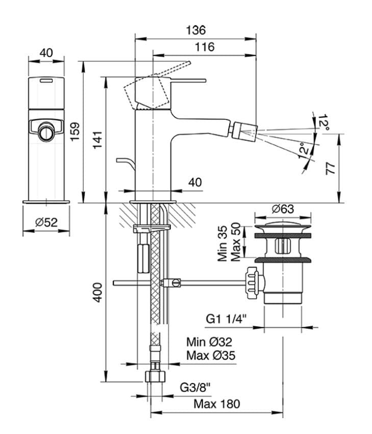 Смеситель для биде с одним отверстием Fantini Rubinetti Lamè ARCH-00130758 - Вид №2