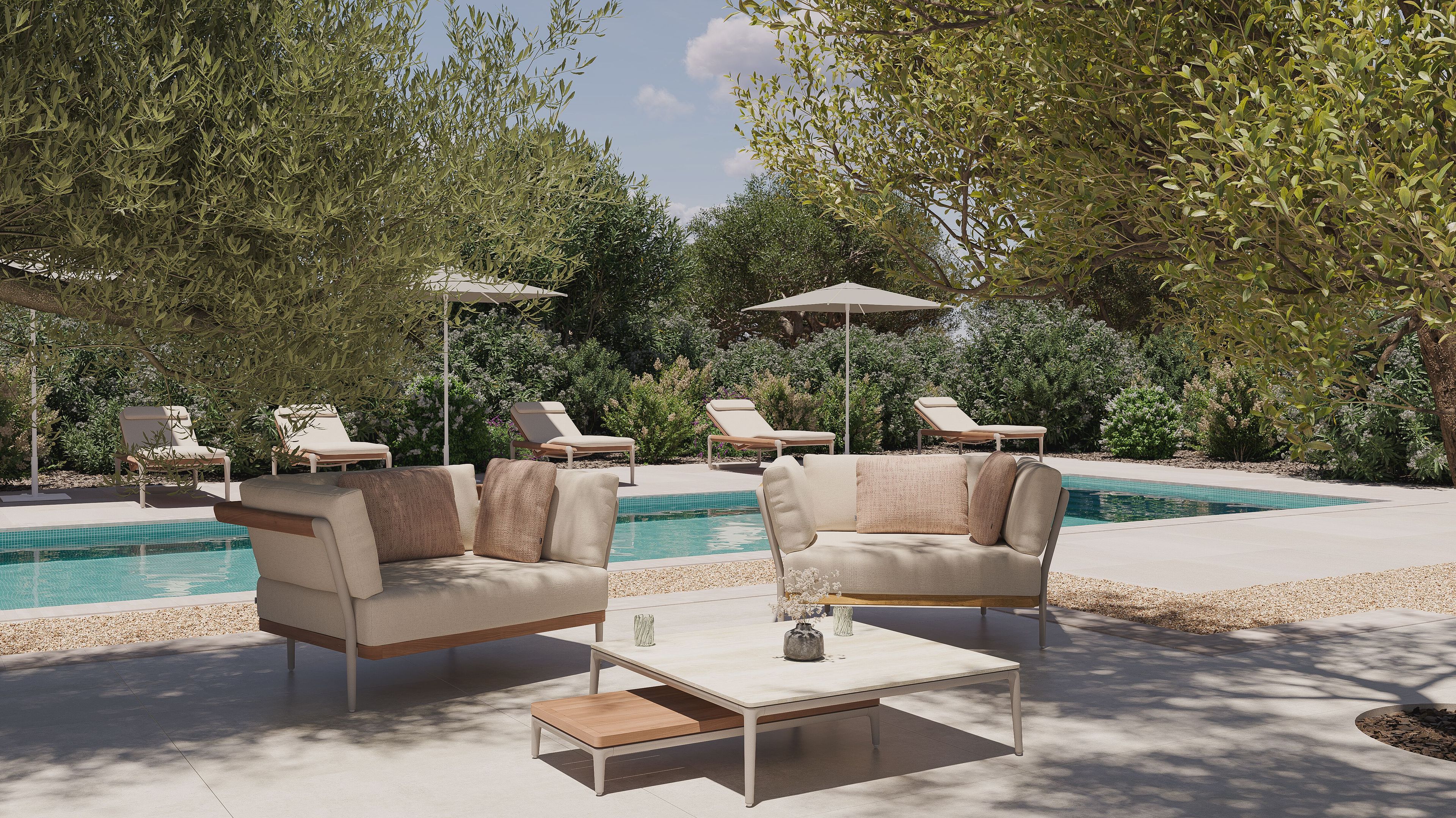 Низкий стол из тикового дерева и металла MANUTTI Zendo Sense ARCH-00011884