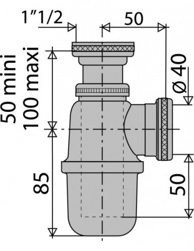 367200 009 00  Сифон для мойки, регулируемый от 50 до 100 мм, выход D 40 мм, сертификация NF, латунь Valentin Латунь  - Вид №2