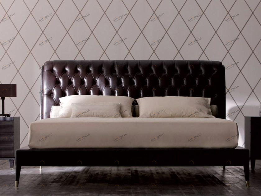 OPERA CONTEMPORARY Двуспальная кровать из кожи с тафтинговым изголовьем sun-id-1489306