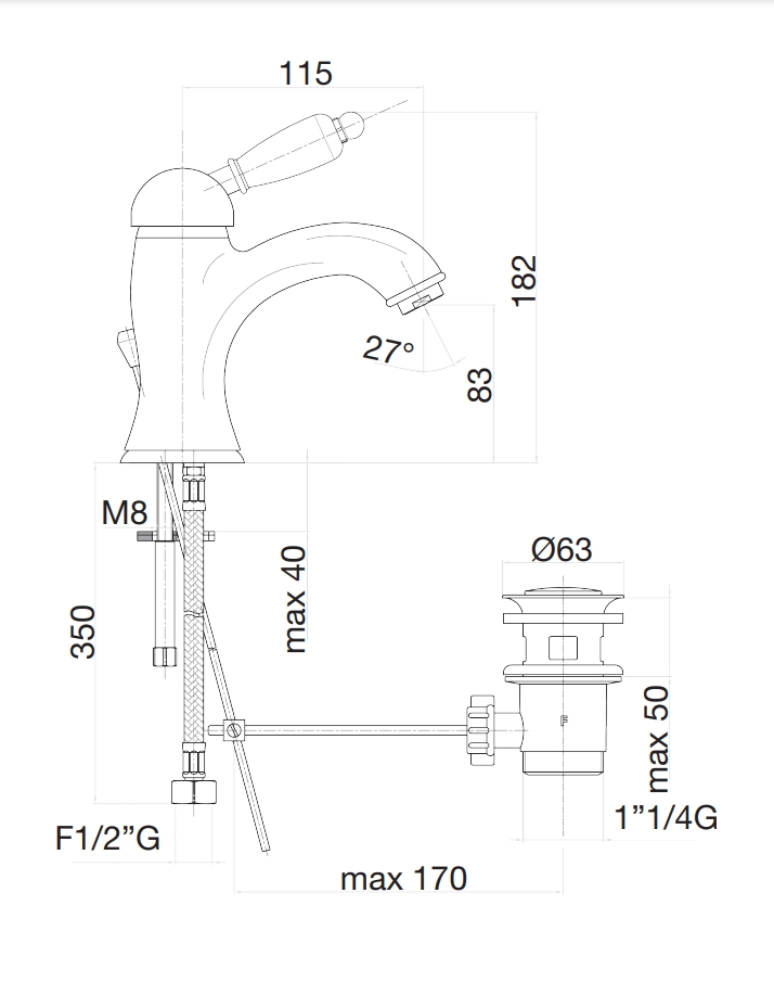 83ZZ5221 Смеситель для раковины , бронза Fiore Imperiale  - Вид №2