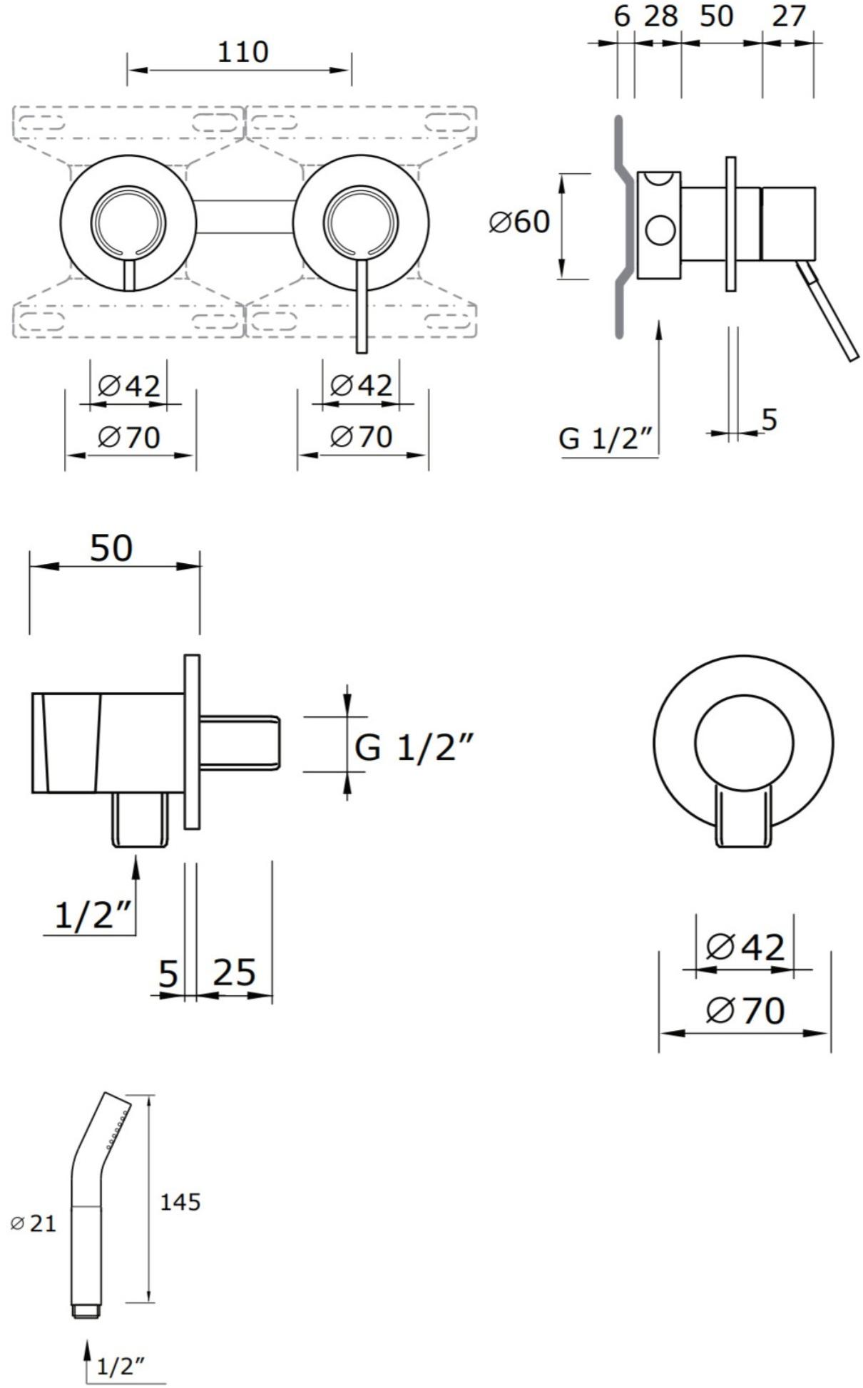 MINA Смеситель для душа из нержавеющей стали с ручным душем Corsivo 11900-01142-0711 - Вид №1
