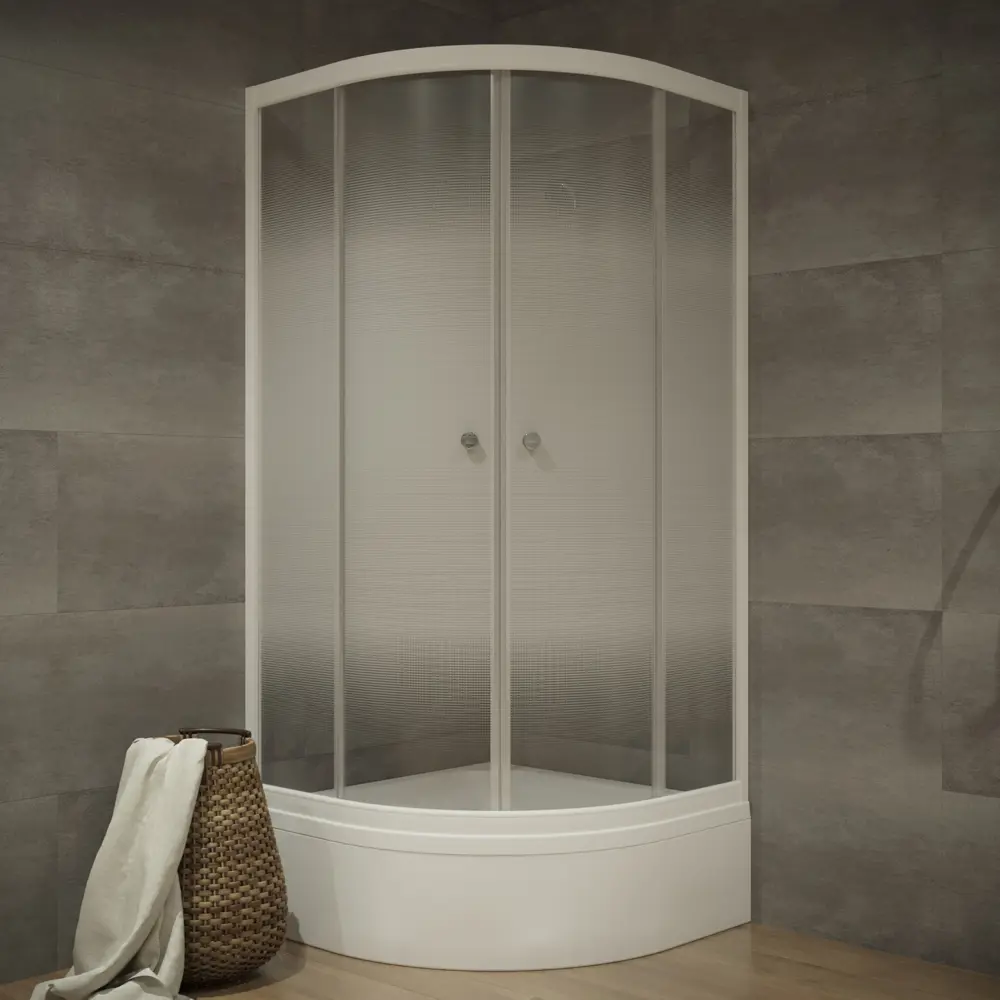 89373157 Душевой уголок Triton Лайт 1/4 круга средний поддон 90x90 см белый профиль прозрачное стекло раздвижной STLM-0984567