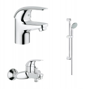 Набор смесителей GROHE Eueroeco с душевым гарнитуром, хром (124428)
