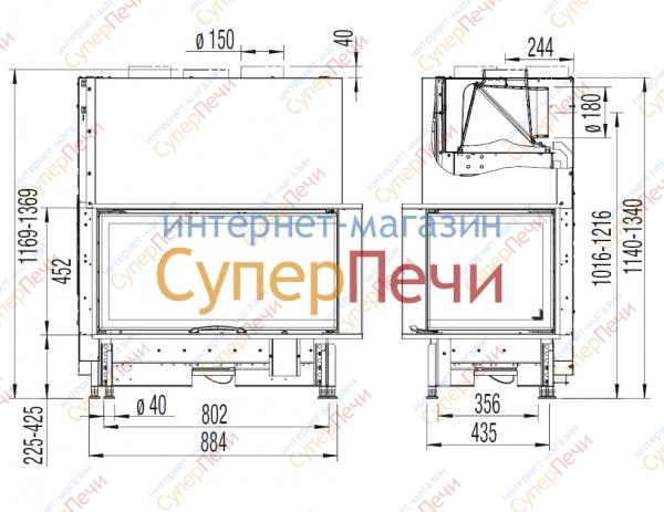 Каминная топка Austroflamm 89х49х45 S L левый угол 1600 - Вид №1