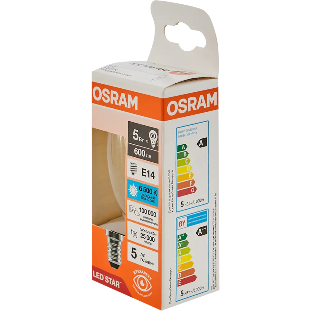 OSRAM Филаментная лампа E14 5W с холодным белым светом 85306986 STLM-1515203 - Вид №3