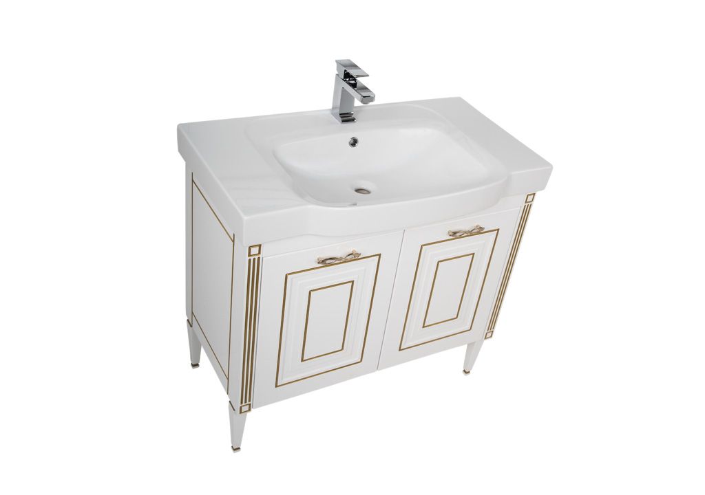 Тумба с раковиной Aquanet Паола 90 белый/золото (керамика) 0018611800185340 - Вид №3
