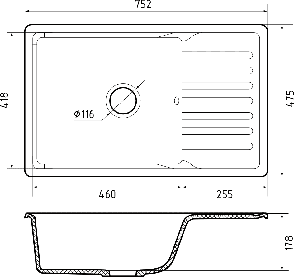 Кухонная мойка Кварц QUARZ S514 GranFest 72-S514 - Вид №1