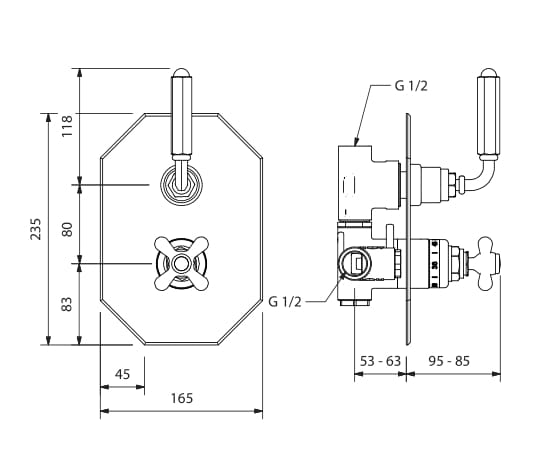 Встраиваемый однорычажный смеситель для душа Park Avenue Dark Black ARCH-00080878 - Вид №2