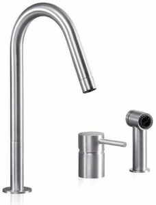 MGS Смеситель для кухни из нержавеющей стали на два отверстия с выдвижным ручным душем F2